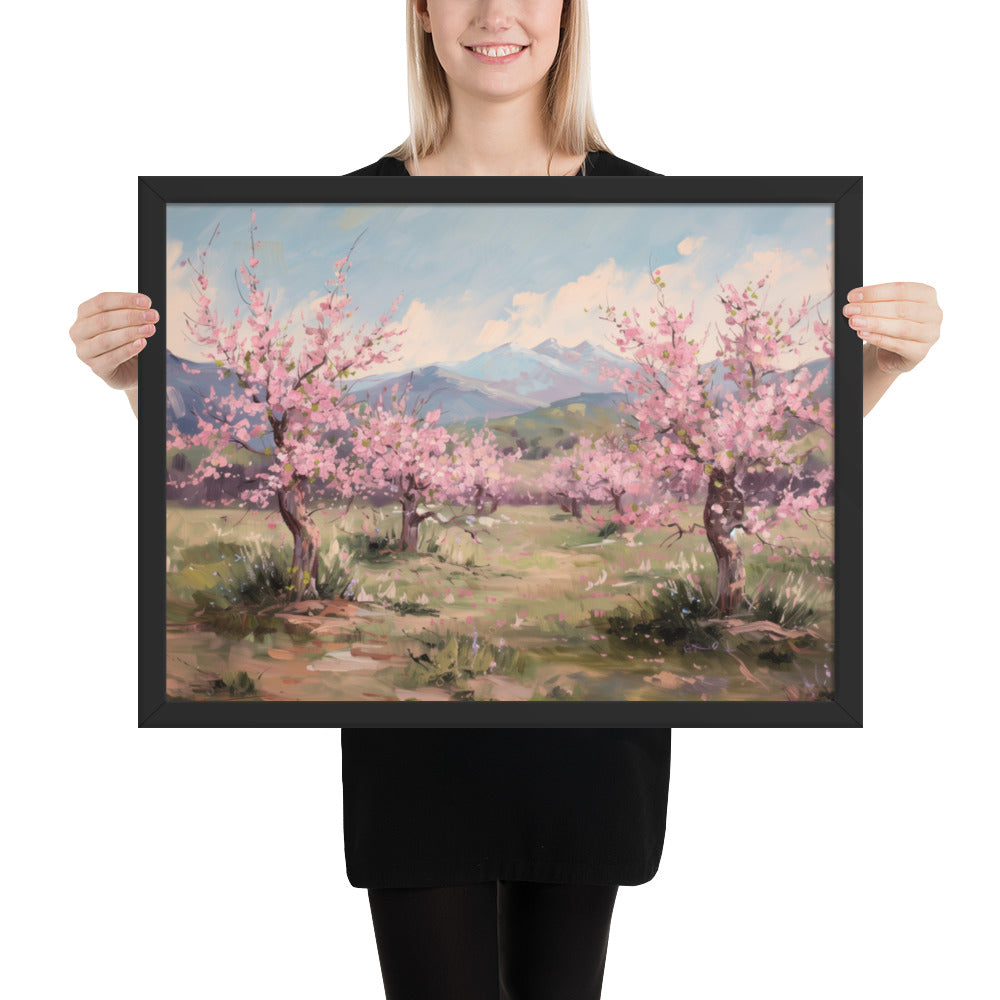 Pink Tree Mountain Scene