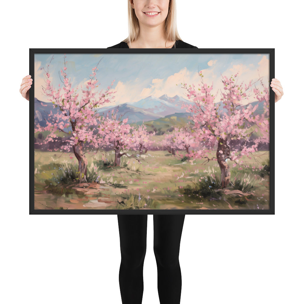 Pink Tree Mountain Scene