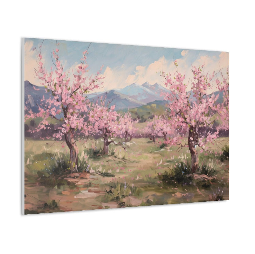 Pink Tree Mountain Scene